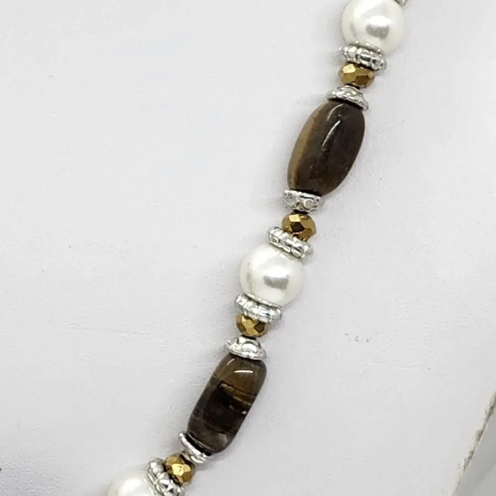 Vintage Tiger Eye Faux Pearl Necklace‎